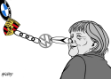 car-dependent Merkel by Rainer Hachfeld, Neues Deutschland, Germany