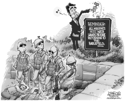 RICK PERRY AND MARINES BW by John Cole
