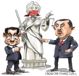 SARKOZY AND ERDOGAN IN FRONT OF  JUSTITIA by Riber Hansson