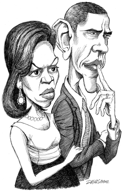 MICHELLE AND BARACK CARICATURE BW by Adam Zyglis