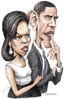 MICHELLE AND BARACK CARICATURE  by Adam Zyglis