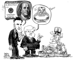 MITT NEWT AND JOBS by Daryl Cagle