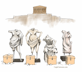 GREEK HEADLESS SCULPTURES AND BALLOT BOXES by Riber Hansson