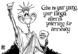 OBAMA'S IMMIGRATION POLICY, B/W by Randy Bish