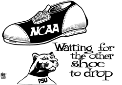 PENN STATE WAITS FOR THE SHOE, B/W by Randy Bish