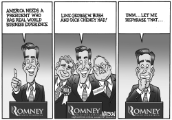 ROMNEY TOUTS BUSINESS EXPERIENCE by R.J. Matson