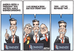ROMNEY TOUTS BUSINESS EXPERIENCE- by R.J. Matson
