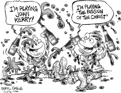KERRY, CHRIST AND KETCHUP GRAYSCALE by Daryl Cagle
