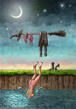 SKINNY DIPPING WITCH by Marian Kamensky