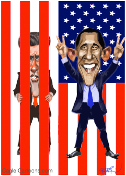 OBAMA, ROMNEY, STARS AND STRIPES by Riber Hansson