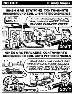 GAS STATION BROWNFIELDS VS FRACKING by Andy Singer