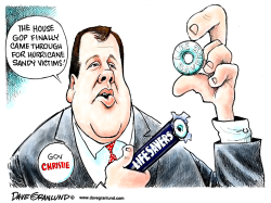 CHRIS CHRISTIE AND STORM AID by Dave Granlund