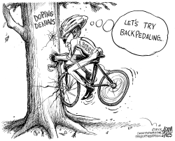 LANCE BACKPEDALING by Adam Zyglis