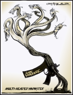 GUN VIOLENCE MULTI-HEADED MONSTER by J.D. Crowe