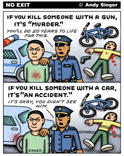 KILLING WITH GUN VERSUS CAR COLOR VERSION by Andy Singer