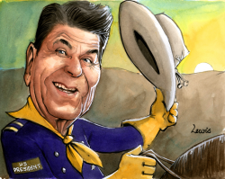 RONALD REAGAN RIDES INTO THE SUNSET by Peter Lewis