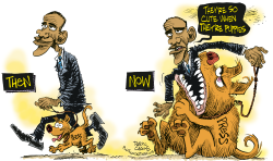 OBAMA AND THE PRESS PUPPY  by Daryl Cagle
