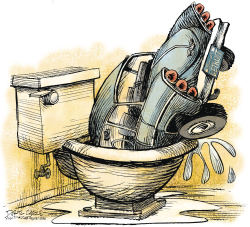 DETROIT IN THE TOILET  by Daryl Cagle