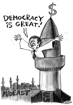 BUSH HAILS SPREAD OF DEMOCRACY IN MIDEAST - B/W by Christo Komarnitski