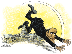 OBAMA TRIPS OVER THE CAPITOL  by Daryl Cagle