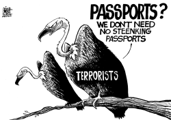 PASSPORTS AND TERRORISTS, B/W by Randy Bish
