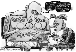 PUTIN UKRAINE AND OLYMPIC SPONSORS GRAY by Daryl Cagle