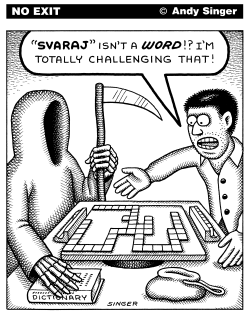 PLAYING SCRABBLE WITH DEATH by Andy Singer