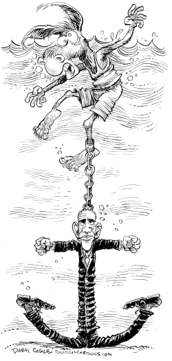 OBAMA SINKING THE DEMOCRATS by Daryl Cagle