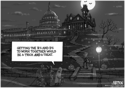 PRESIDENT OBAMA TRICK OR TREATS AT HAUNTED HOUSE ON CAPITOL HILL by R.J. Matson