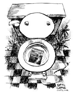NEWSWEEK IN TOILET BW by Daryl Cagle