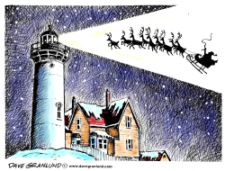 SANTA AND LIGHTHOUSE BEACON by Dave Granlund