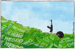 CHARLIE HEBDO DROWNS TERRORIST by Iain Green