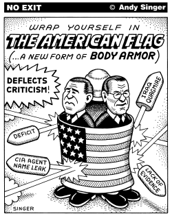 BUSH USES FLAG AS BODY ARMOR by Andy Singer