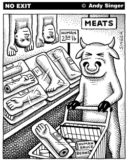 COW BUYS HUMAN MEAT by Andy Singer