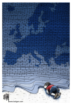 THE BLUE WALL OF REFUGEES IN EUROPE by Angel Boligan