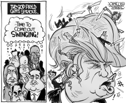 GOP TAKES ON TRUMP BW by John Cole
