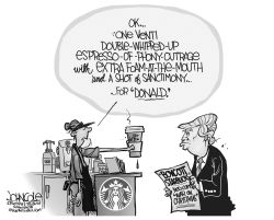 TRUMP AND STARBUCKS BW by John Cole