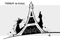 TERROR IN PARIS BW by Emad Hajjaj