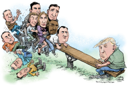 TRUMP AND THE GOP SEE-SAW  by Daryl Cagle