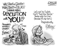 CLINTON AND SANDERS VALENTINES BW by John Cole