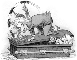HILLARY AND BERNIE NAILS IN THE COFFIN by Daryl Cagle