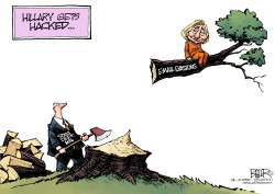 HILLARY UP A TREE  by Nate Beeler