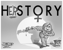HILLARY MAKES HERSTORY BW by John Cole