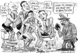 OLYMPIC SWIMMERS TRASH THE BATHROOM by Daryl Cagle