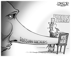 RUSSIA HACKS US ELECTION BW by John Cole