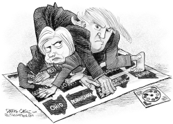 HILLARY AND TRUMP TWISTER by Daryl Cagle