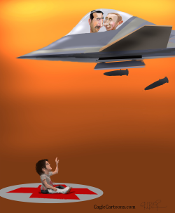 ASAD AND PUTIN BOMBING RED CROSS BABY by Riber Hansson