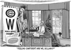 CUBS FAN HILLARY CLINTON MEASURES THE OVAL OFFICE DRAPES by R.J. Matson