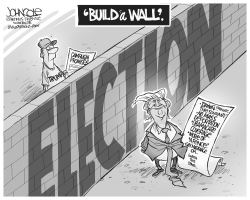TRUMP'S NEW WALL BW by John Cole