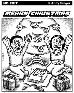 ZOMBIE CHRISTMAS BLACK AND WHITE VERSION by Andy Singer